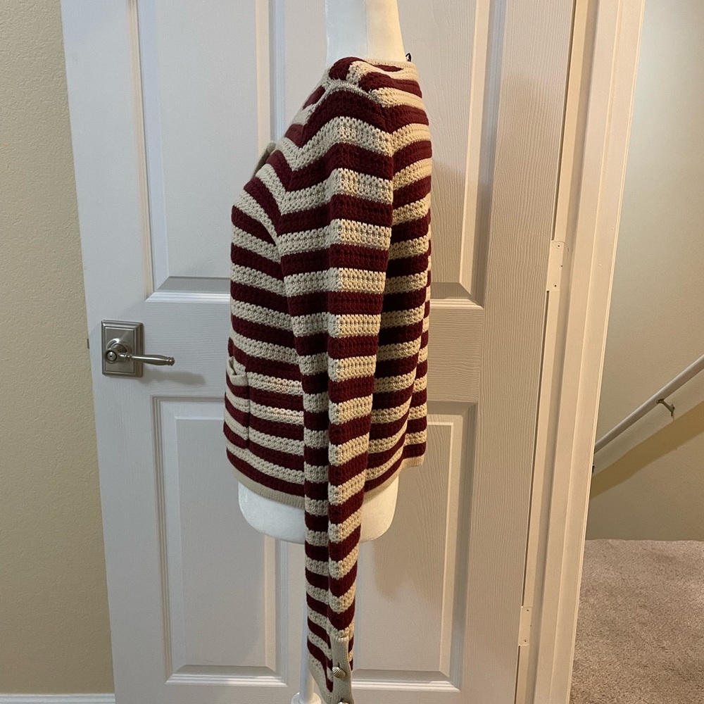 Striped Burgundy and Cream Women's Sweater - Picture 3 of 9